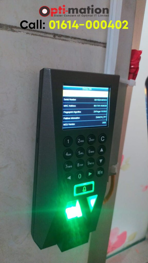 Optimationbd: Trusted Installer of ZKTeco F18 Device in Bangladesh | Office Security Automation with Magnetic Lock and Biometric Device 1 Magnetic door lock with f18 Access Control Device 1